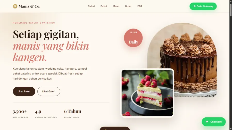 Preview website toko kue Sweet Moment