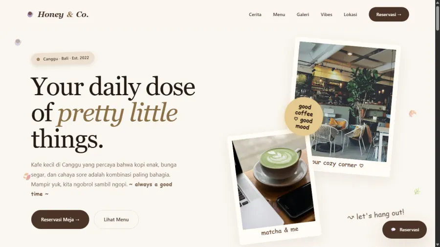 Preview website coffee shop Kopi Senja
